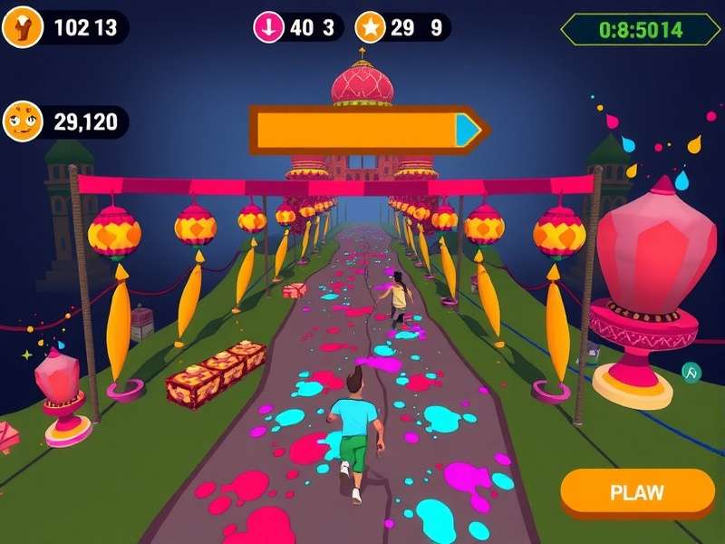 Energetic Holi Run game screenshot showing colorful festival race